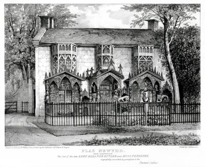 Plas Newydd ، بالقرب من Llangollen ، مقعد السيدة الراحلة Eleanor Butler (c.1745-1829) والآنسة سارة Ponsonby (ت 1831) ، طبعها تشارلز جوزيف Hullmandel (1789-1850) بواسطة دبليو بعد والتون